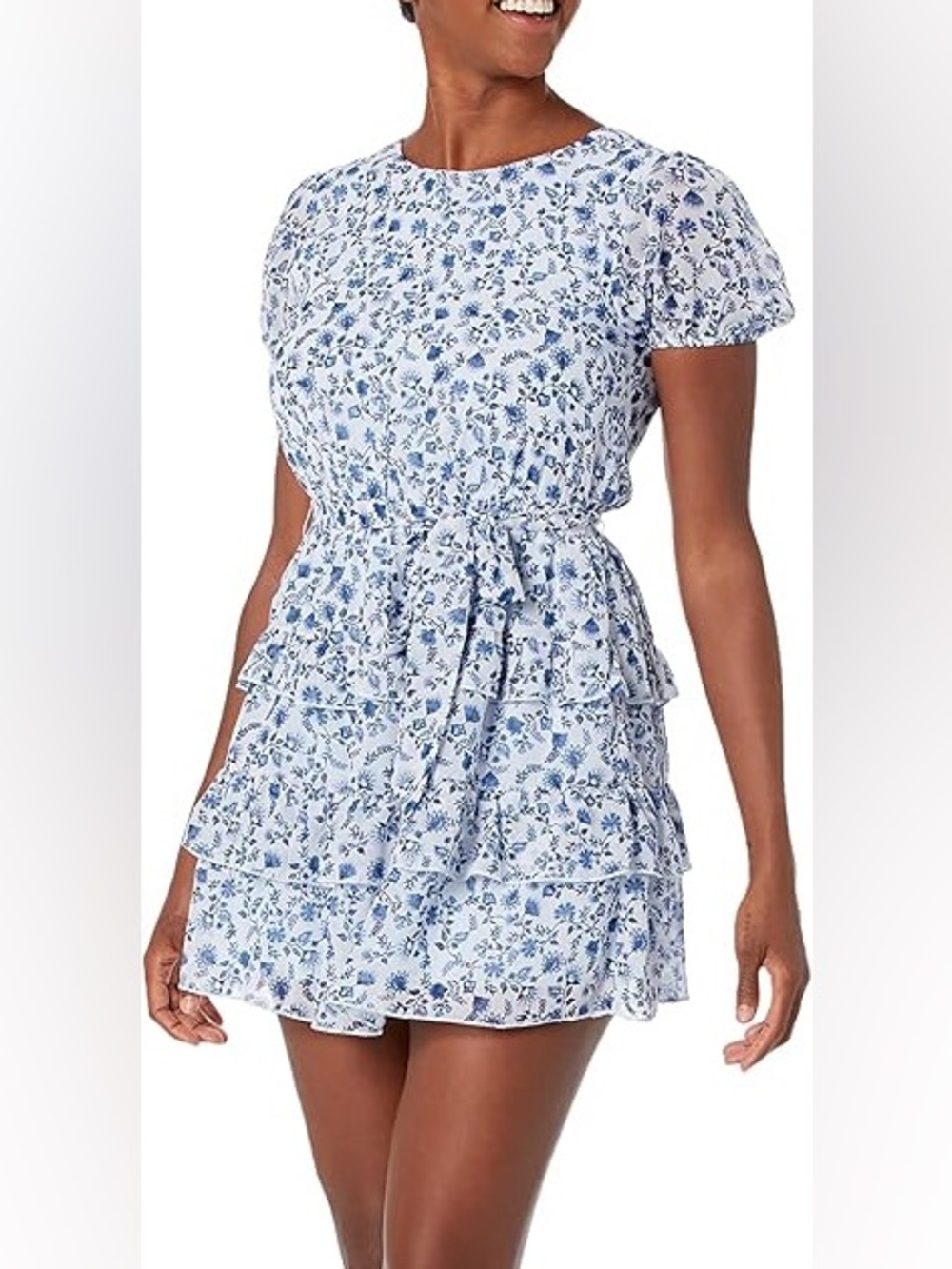 Speechless Blue and White Floral Tiered Mini Dress